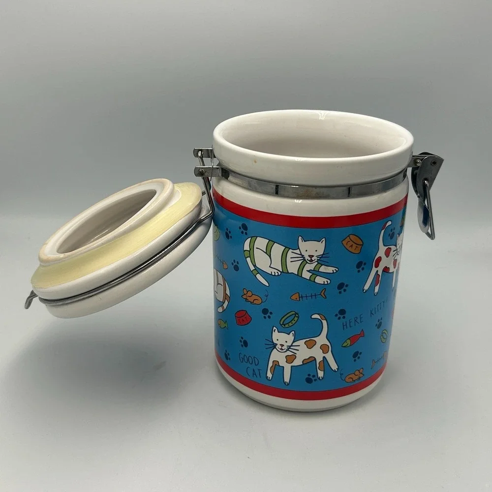Cat Treat Jar Canister Signature Housewares Riviera Van Beers Kitty Paw Prints